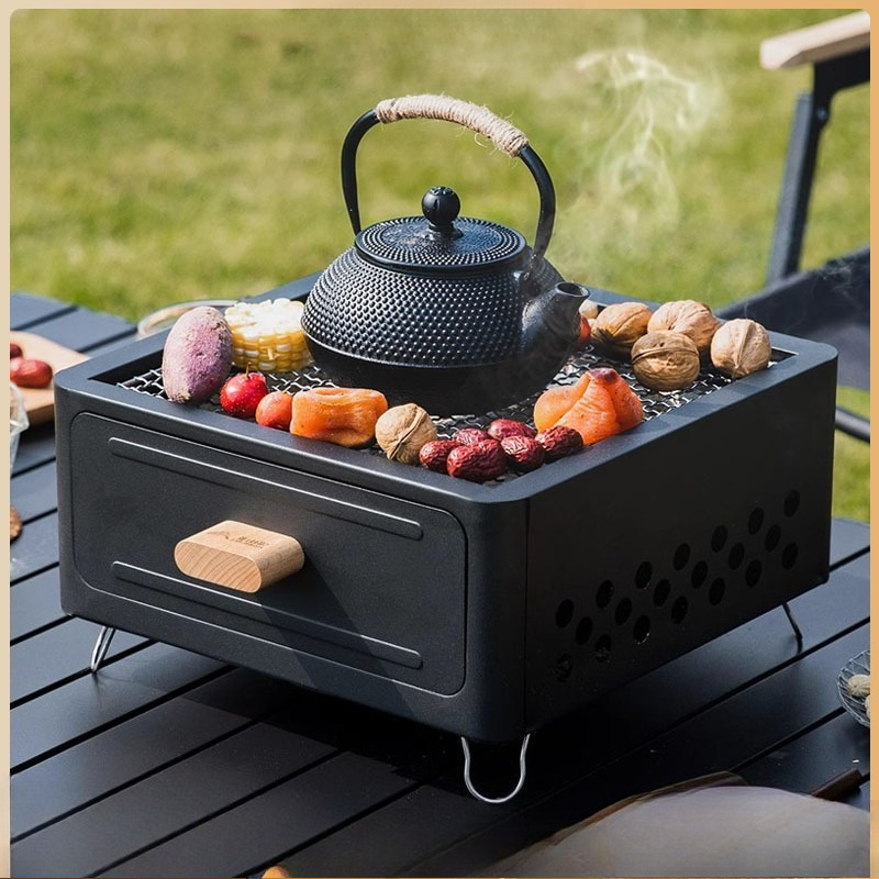Outdoor Camping Grill - Draagbare houtskool BBQ grill met vierkante