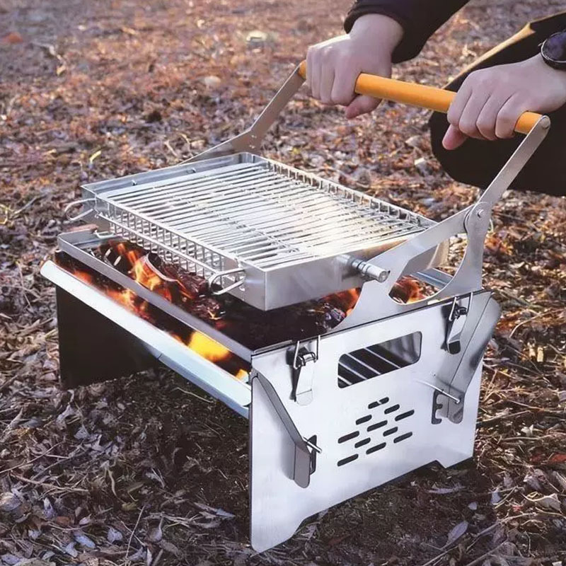 Outdoor Camping Fire Pit - Flip Style BBQ Grill 2-in-1 RVS