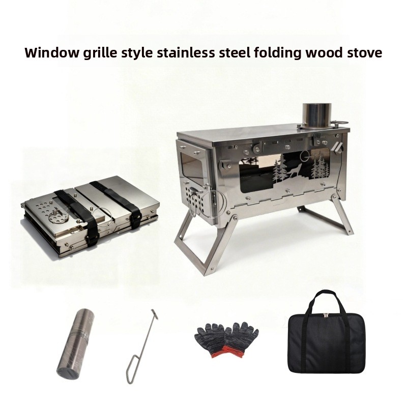 Outdoor Camping Wood Stove - Roestvrijstalen opvouwbare draagbare houtkachel BBQ-grill voor