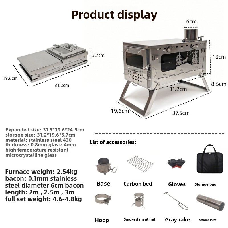 Roestvrijstalen opvouwbare dra - Outdoor Camping Wood Stove recensie en prijs